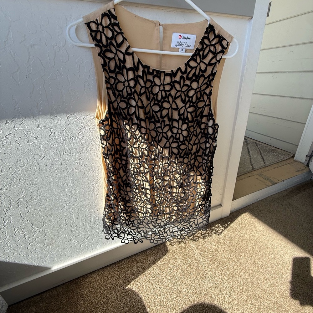 Lela Rose Black and Tan Floral Top